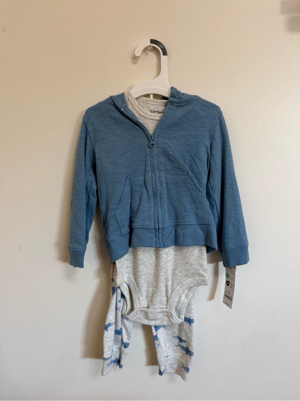 NWT Carter’s Boys 3 Piece Shark Hoodie Outfit Set 18M